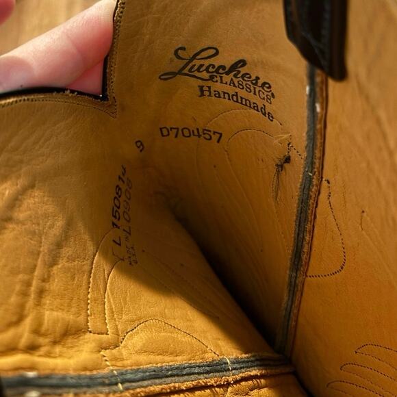 Lucchese Leather Embroidered Western Cowboy Boots Black Size 9 D70457 Men
